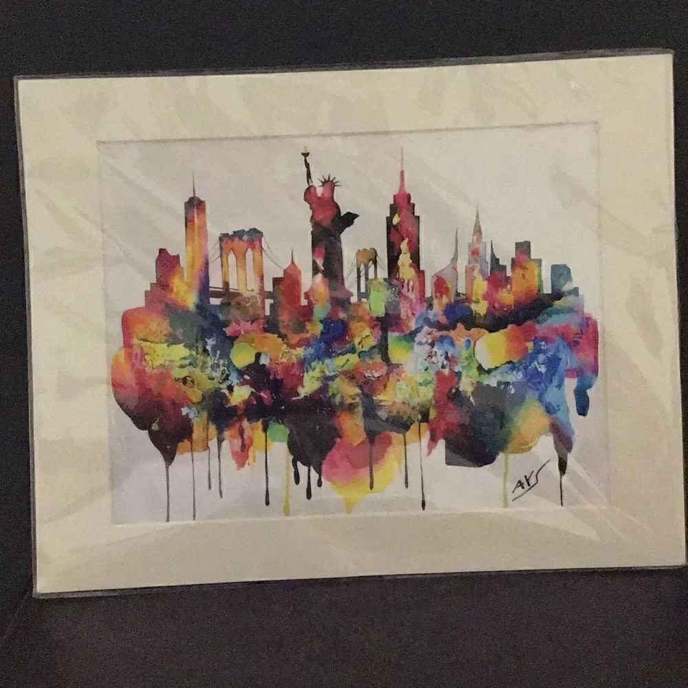Picture New York skyline multicolor matted for 14 x 11 frame Signed by artist